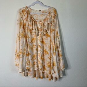 Free people Loretta tea combo Womens orange floral LS tunic M